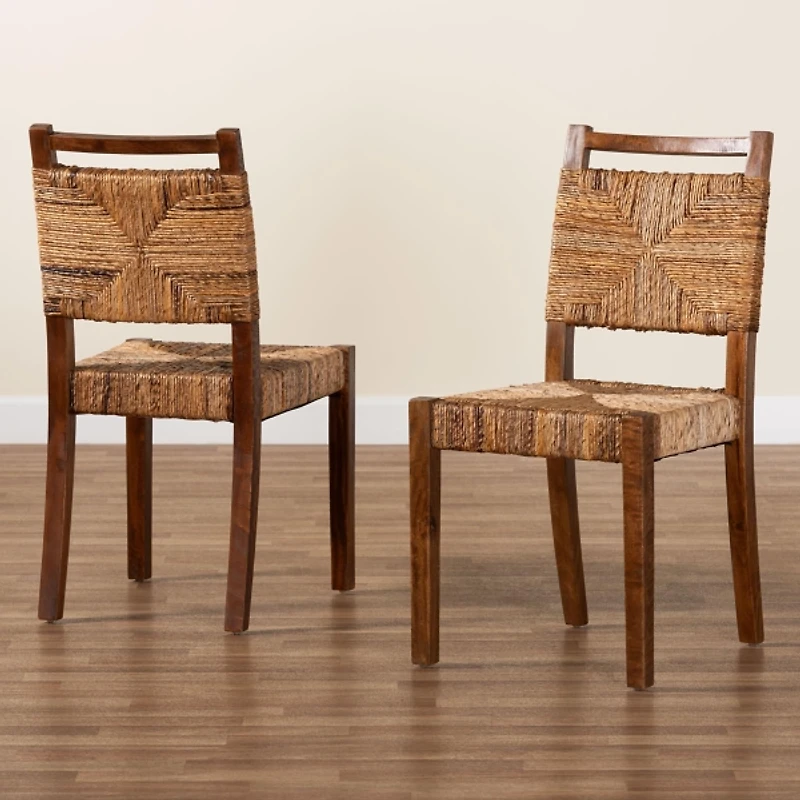 Natural Woven Seagrass Dining Chairs, Set of 2