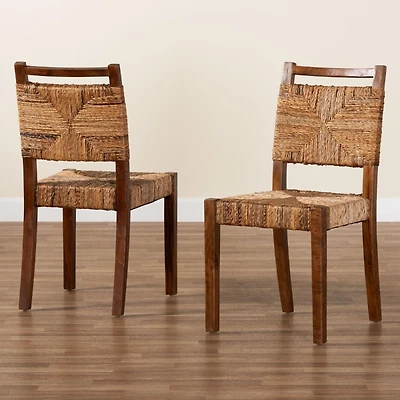 Natural Woven Seagrass Dining Chairs, Set of 2