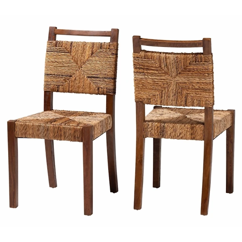 Natural Woven Seagrass Dining Chairs, Set of 2