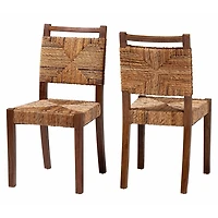 Natural Woven Seagrass Dining Chairs, Set of 2