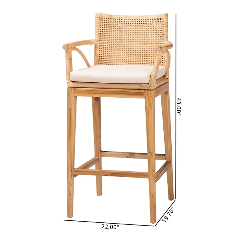 Natural Rattan & Teak Wood 2-pc. Bar Stool Set