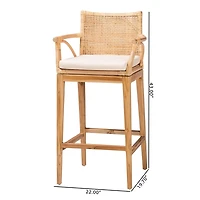 Natural Rattan & Teak Wood 2-pc. Bar Stool Set