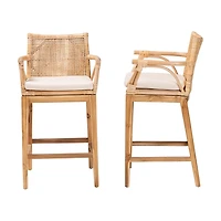 Natural Rattan & Teak Wood 2-pc. Counter Stool Set