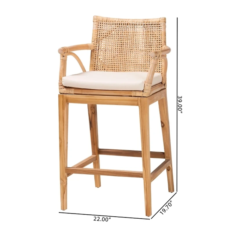 Natural Rattan & Teak Wood 2-pc. Counter Stool Set