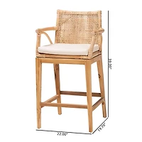 Natural Rattan & Teak Wood 2-pc. Counter Stool Set