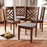 Gray Walnut Wood Cut-Out Dining Chairs, Set of 4
