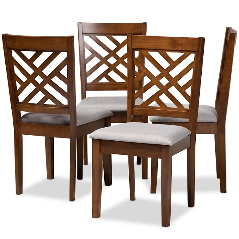 Gray Walnut Wood Cut-Out Dining Chairs, Set of 4