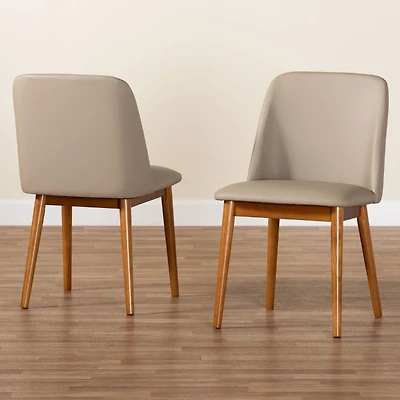 Beige Faux Leather Modern Dining Chairs, Set of 2