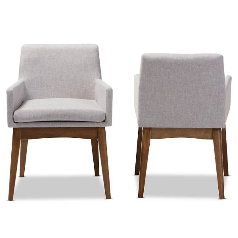 Gray Upholstered Walnut Dining Chairs, Set of 2