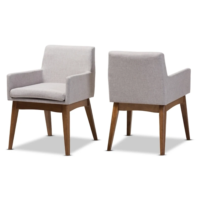 Gray Upholstered Walnut Dining Chairs, Set of 2