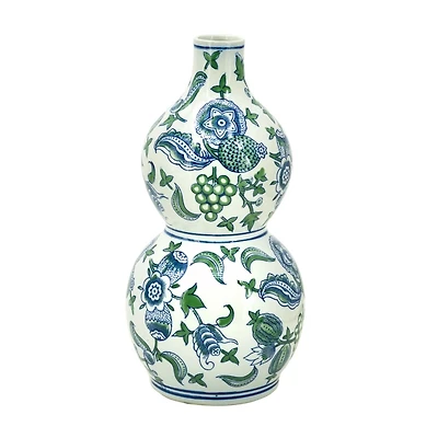 Blue and Green Blossom Double Gourd Vase