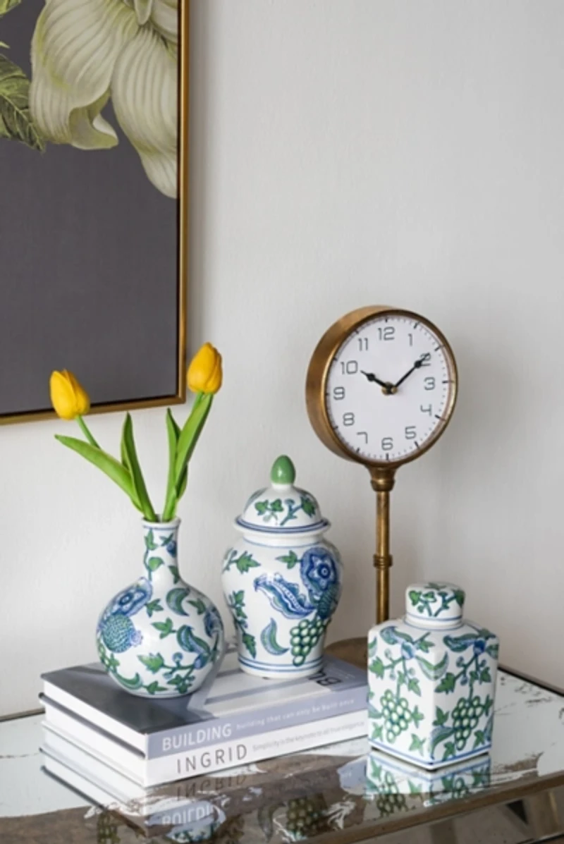 Green & Blue Botanical Porcelain Jars, Set of 3