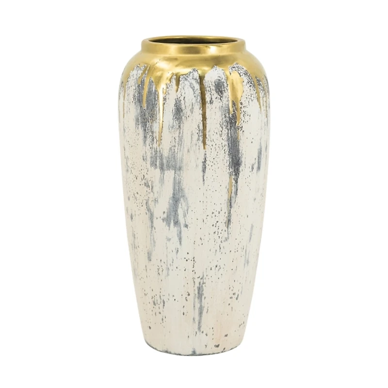Distressed Gray Vase with Gold Splatter
