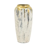 Distressed Gray Vase with Gold Splatter