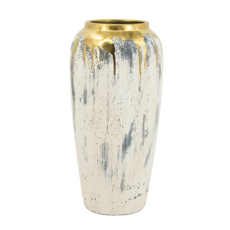 Distressed Gray Vase with Gold Splatter