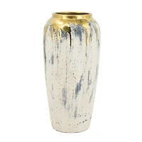 Distressed Gray Vase with Gold Splatter