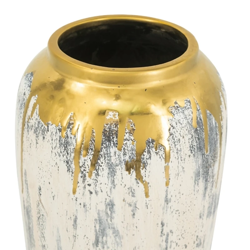 Distressed Gray Vase with Gold Splatter