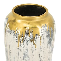 Distressed Gray Vase with Gold Splatter
