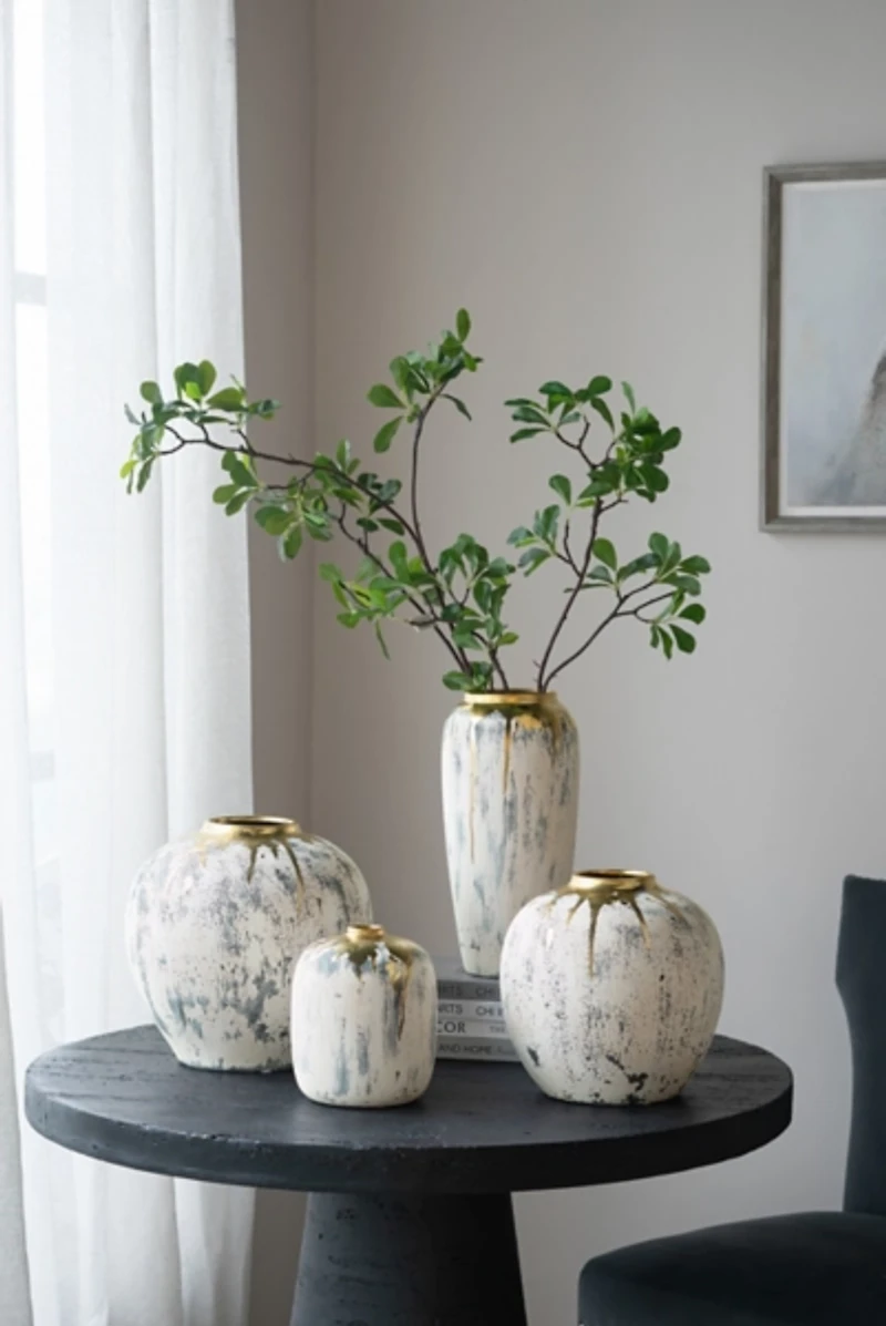 Distressed Gray Vase with Gold Splatter