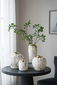 Distressed Gray Vase with Gold Splatter