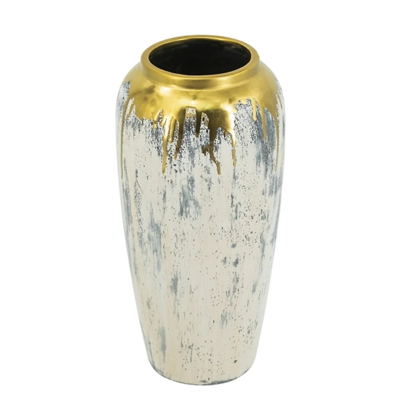 Distressed Gray Vase with Gold Splatter