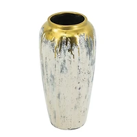 Distressed Gray Vase with Gold Splatter