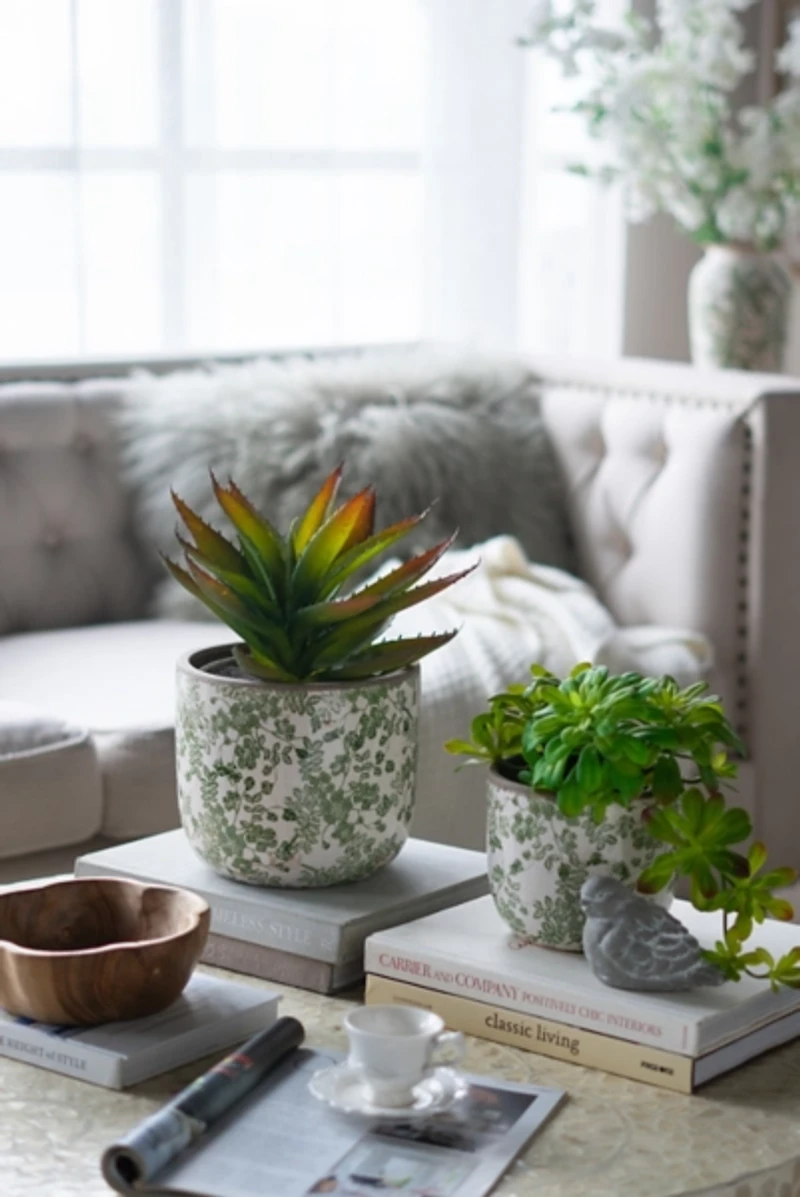 Green Floral Ceramic Planter