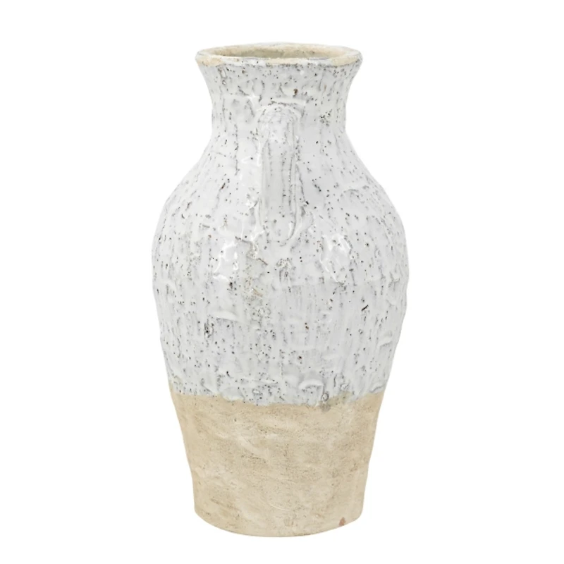 White Two-Tone Ceramic Jug Vase with Handles