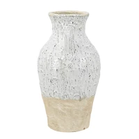 White Two-Tone Ceramic Jug Vase with Handles