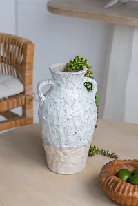 White Two-Tone Ceramic Jug Vase with Handles