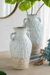 White Two-Tone Ceramic Jug Vase with Handles