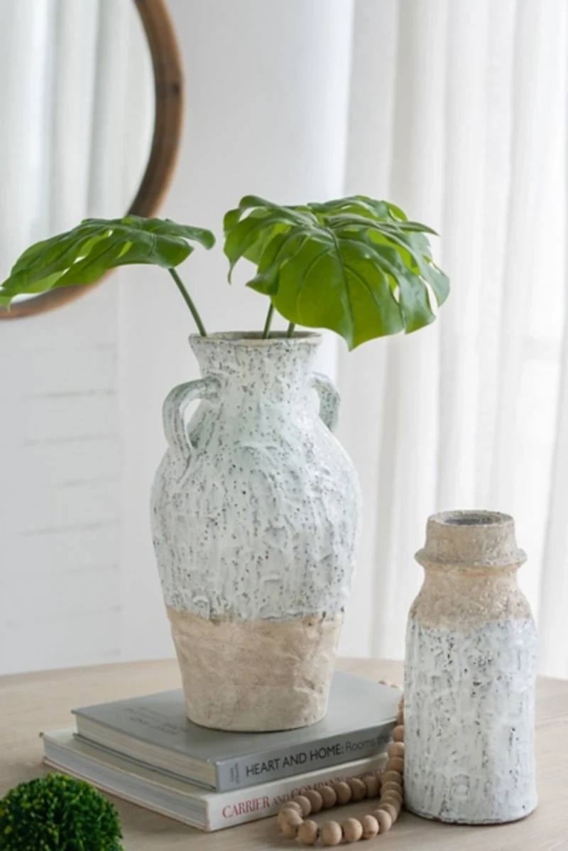 White Two-Tone Ceramic Jug Vase with Handles