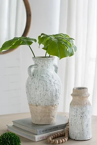 White Two-Tone Ceramic Jug Vase with Handles