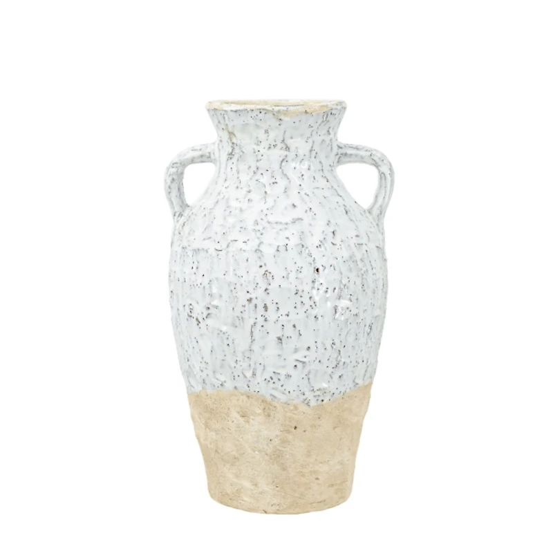White Two-Tone Ceramic Jug Vase with Handles