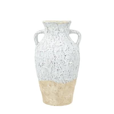 White Two-Tone Ceramic Jug Vase with Handles