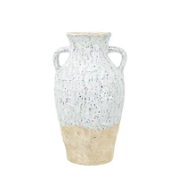White Two-Tone Ceramic Jug Vase with Handles