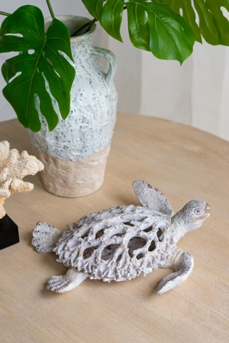 White Coral Reef Sea Turtle Figurine