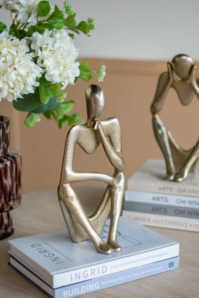 Gold Metal Pondering Figure I Sculpture