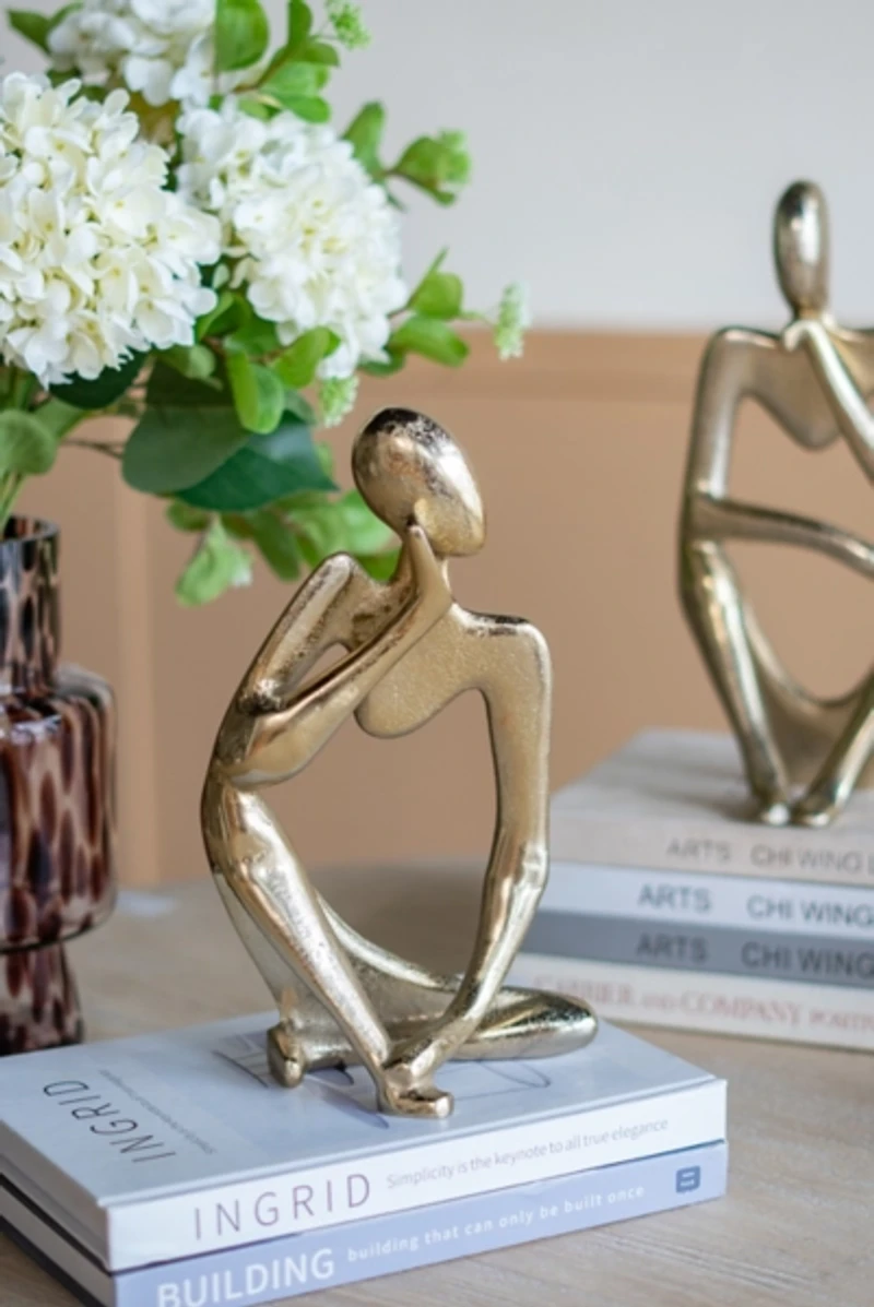 Gold Metal Pondering Figure II Sculpture