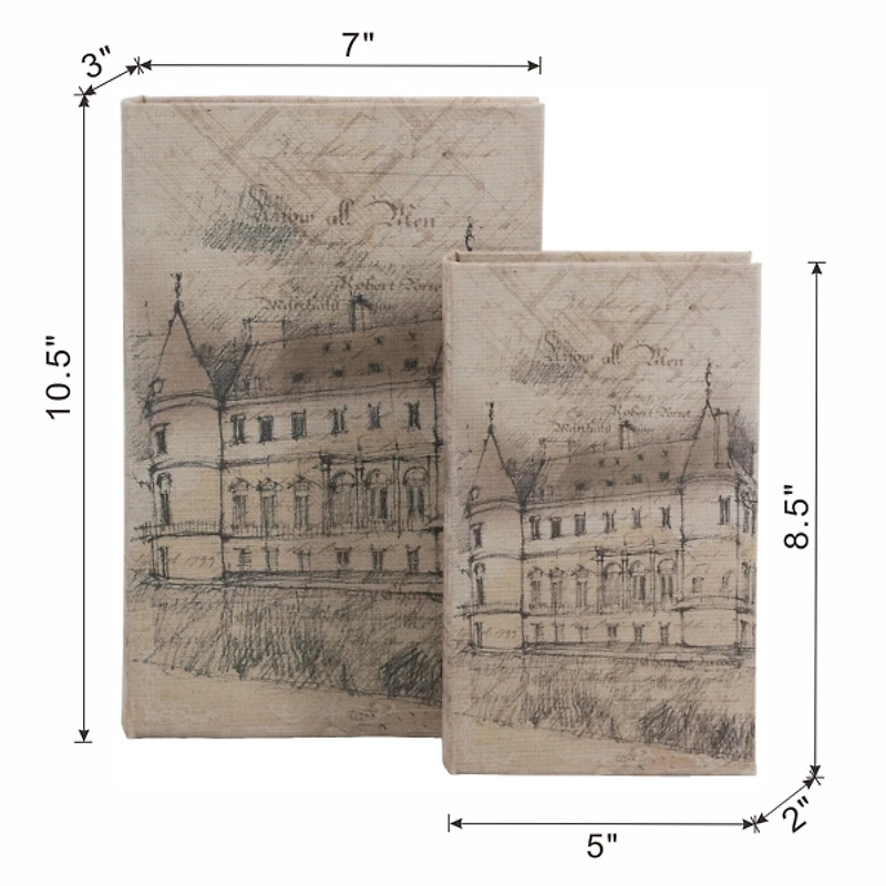 Gray Architectural Sketches Book Boxes, Set of 2