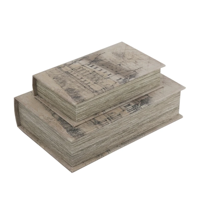 Gray Architectural Sketches Book Boxes, Set of 2