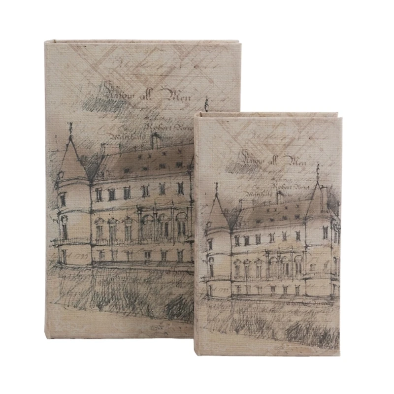 Gray Architectural Sketches Book Boxes, Set of 2