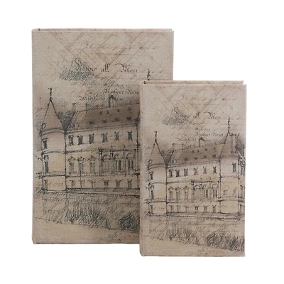 Gray Architectural Sketches Book Boxes, Set of 2