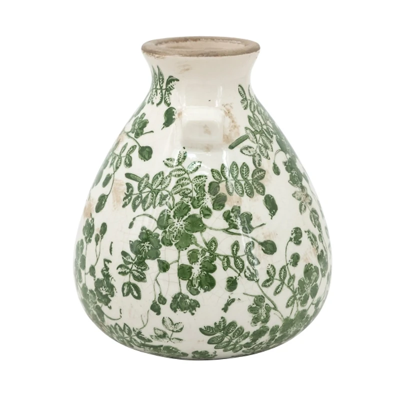 Green Floral Ceramic Jug Vase