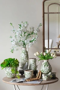 Green Floral Ceramic Jug Vase