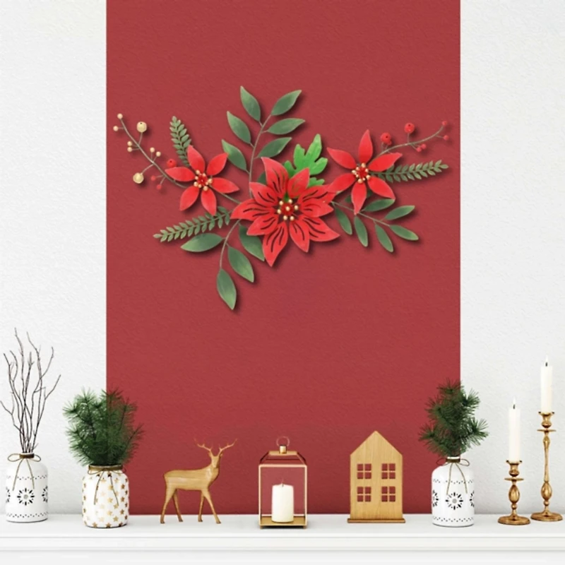 Holiday Poinsettia Floral Spray Wall Plaque