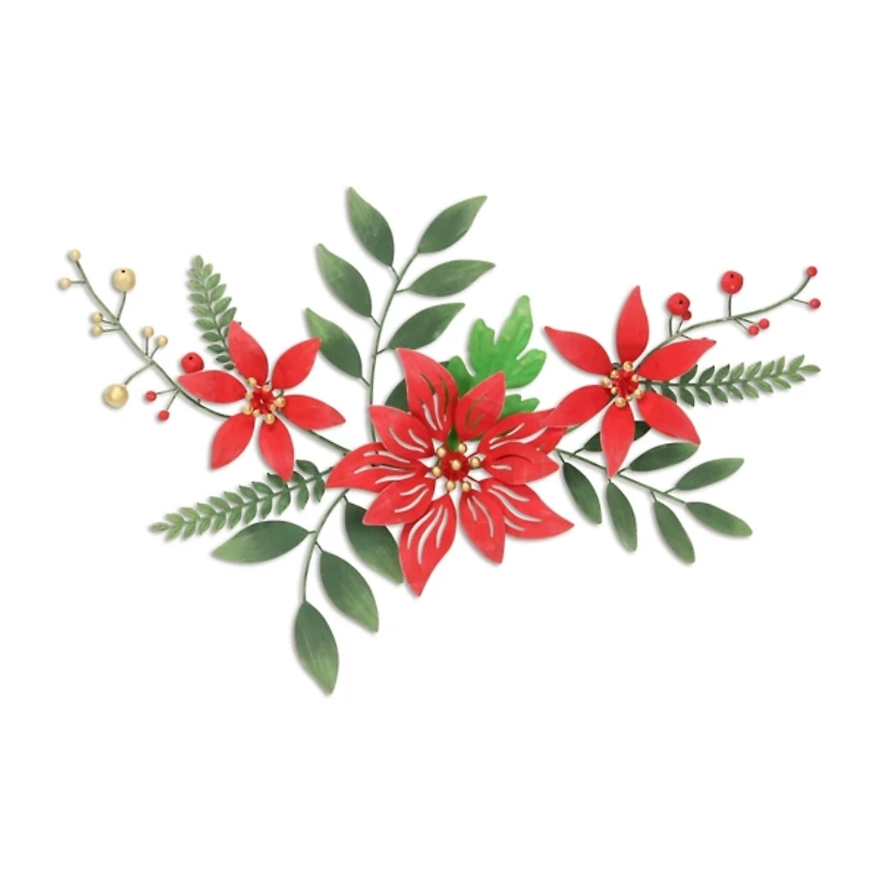 Holiday Poinsettia Floral Spray Wall Plaque