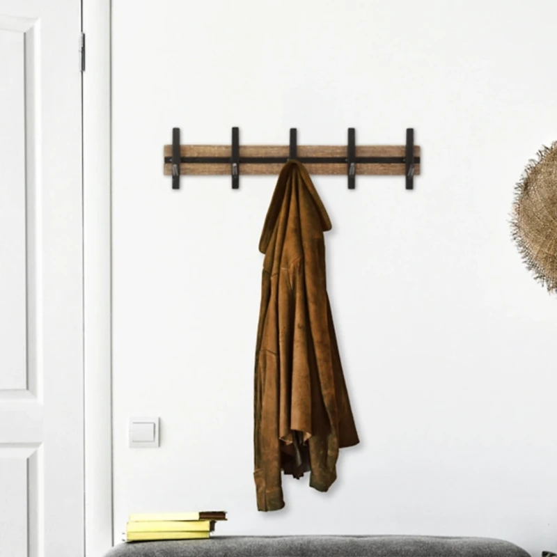 Black and Brown 5-Hook Coat Rack