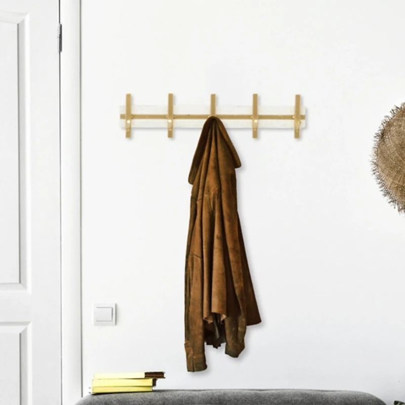 Gold and White 5-Hook Coat Rack