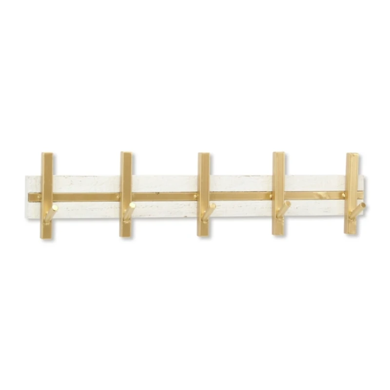 Gold and White 5-Hook Coat Rack
